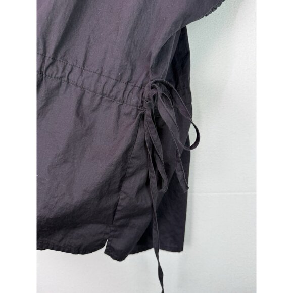 Harshman Cotton Short Sleeve Blouse w/Drawstring Waist Black Rounded Neck Sz M - Picture 4 of 8